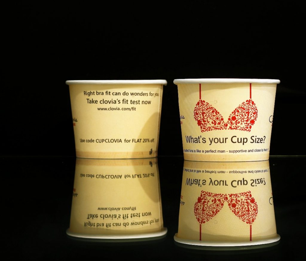 branded paper cups for Clovia
