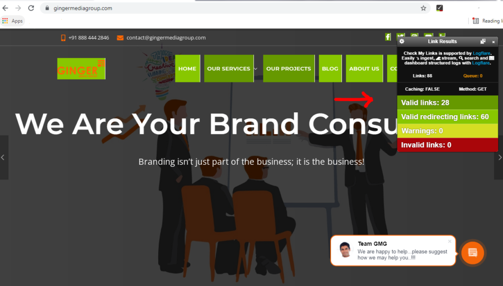 Example of using Check My Links which is a free Seo tool