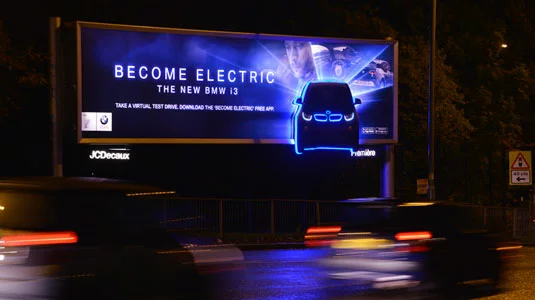 Glowing billboard Advertisement of the car brand BMW i3