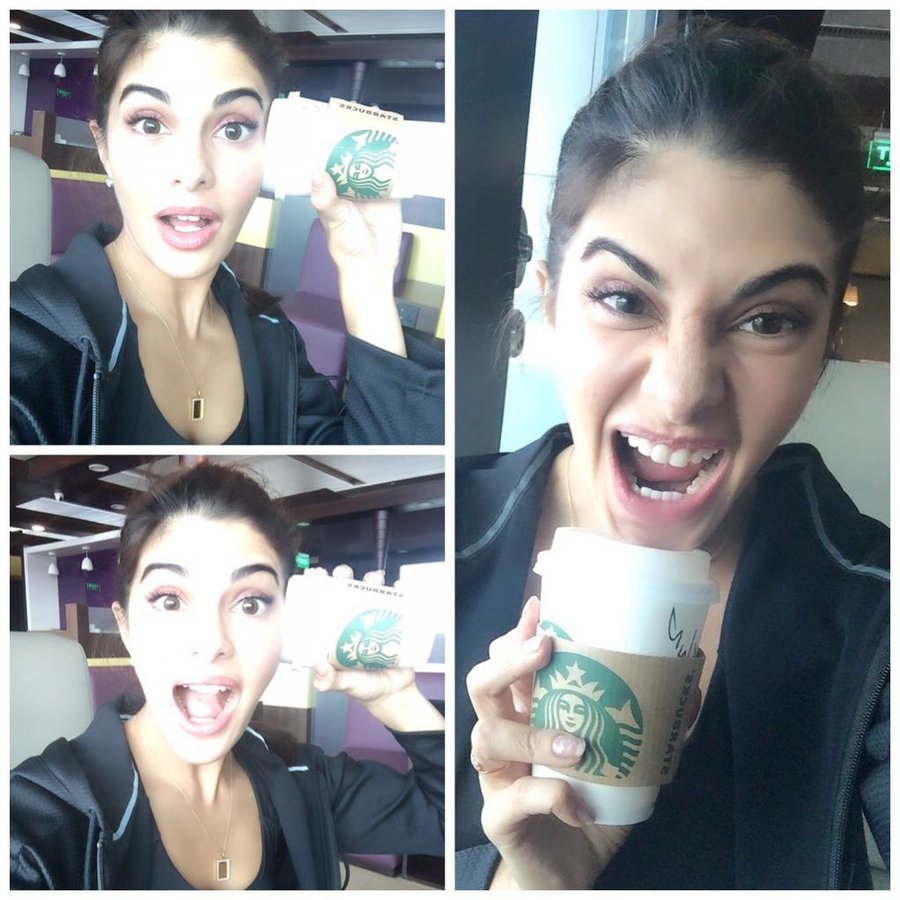 This image shows actress Jacqueline Fernandez in a My Mood My Starbucks campaign