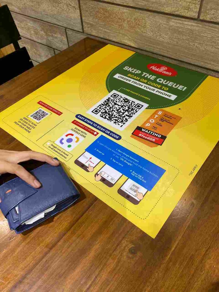 The image shows the customer scanning and order from the Haldiram scan and order option