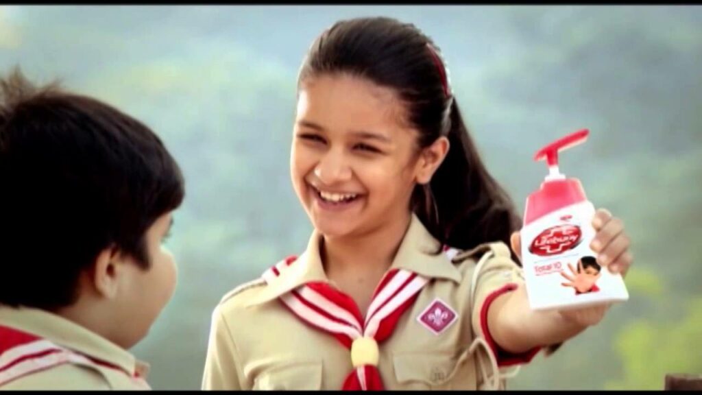This image shows the marketing campaigns of Lifebuoy featuring a young girl and a young boy in “Sabun slow hai kya?” ad