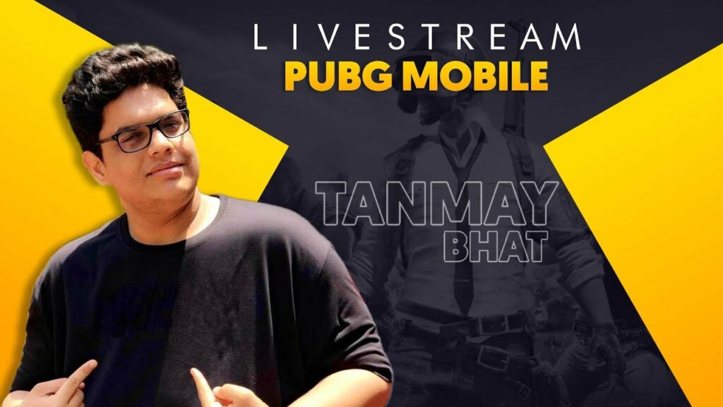 The image shows Tanmay Bhatt organizing a live streaming with her followers on a black-yellow background