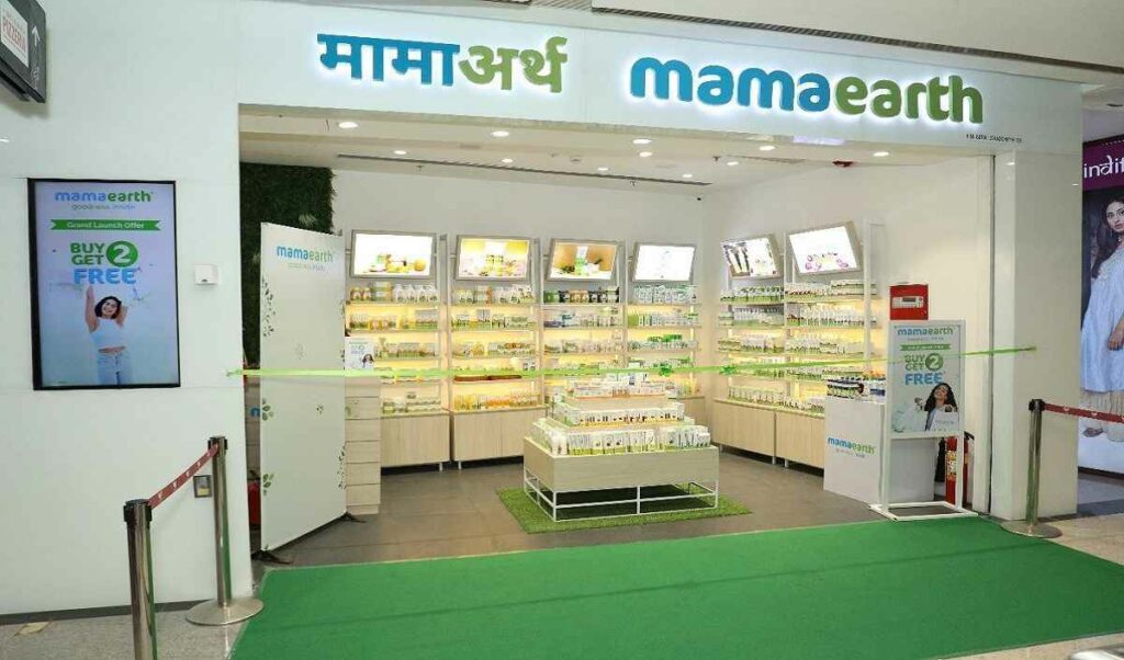 The image shows an exclusive Mama Earth outlet part of its Omni channel marketing