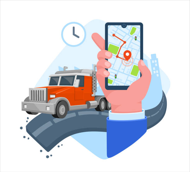 A man controlling the mobile van marketing location through his smartphone.