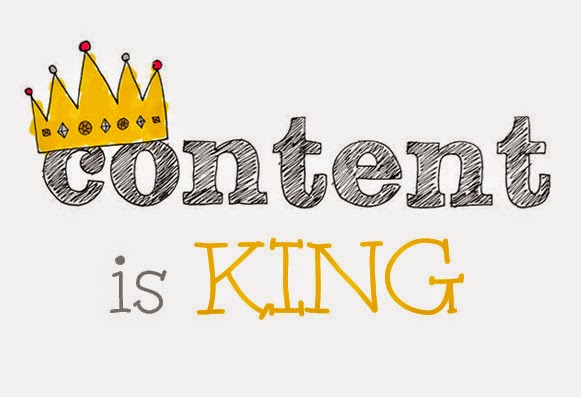 This image shows a “Content is King” quote written on a white background with Content with a crown