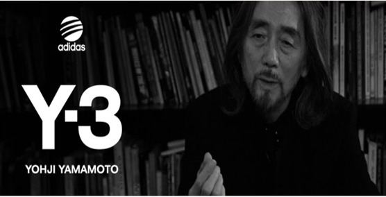 This image shows Yohji Yamamoto with the new Adidas logo and his collection