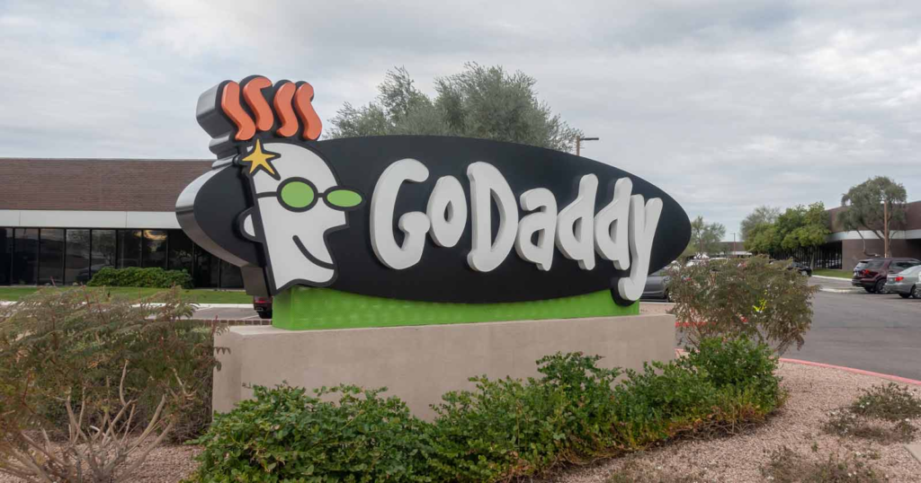 The logo of GoDaddy advertising