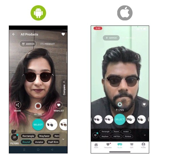 This image shows the Lenskart ArR feature of the try-and-buy experience