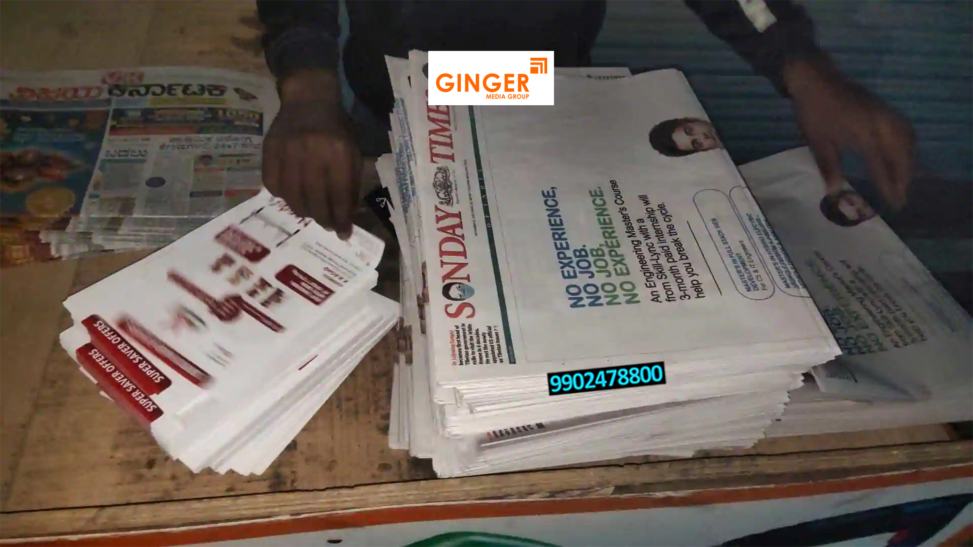 Newspaper insertion Advertising with white pamphlets