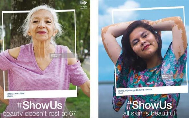 An old lady and a young lady pictures as models is used to show beauty