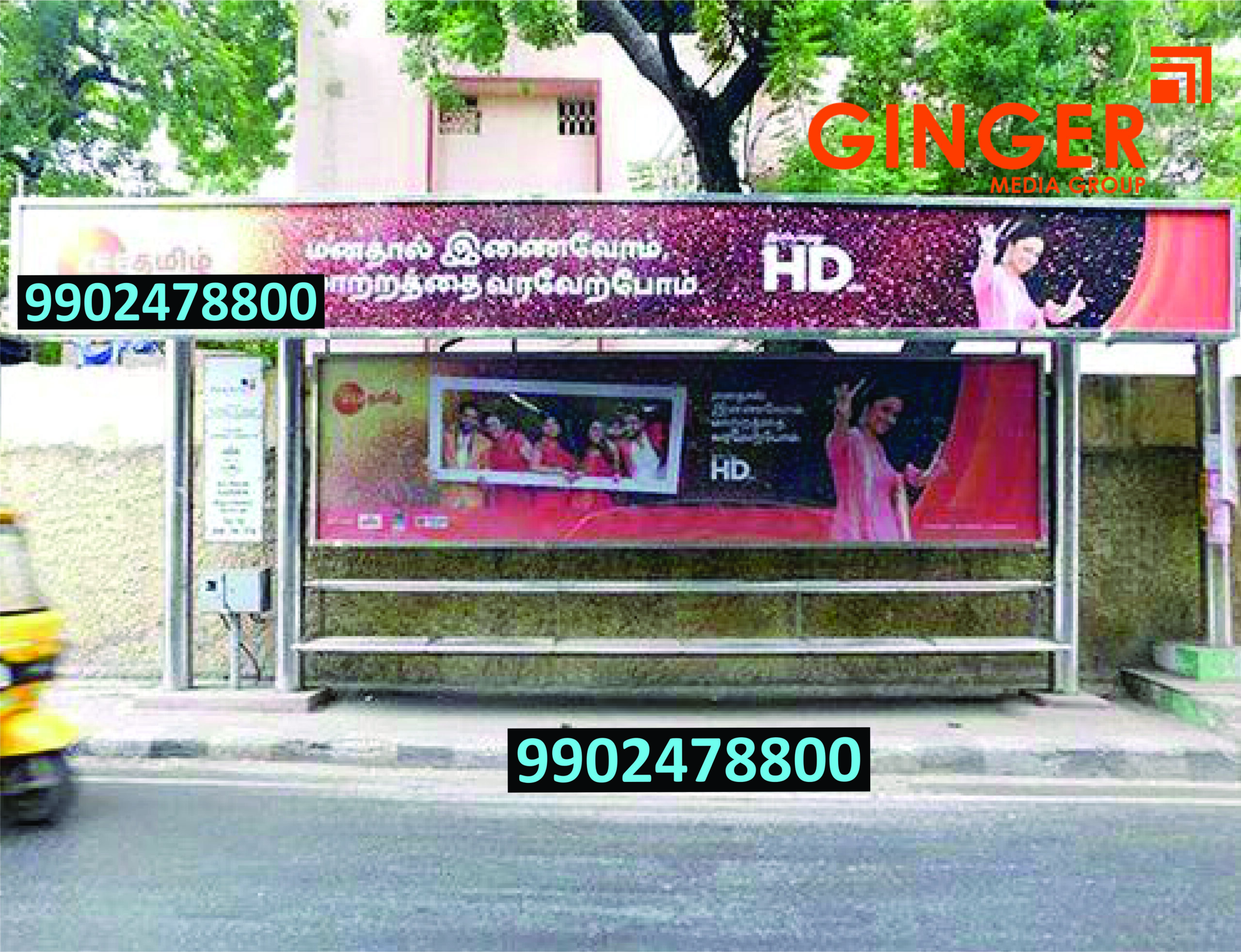 Bus shelter Advertising top advertising with pink color