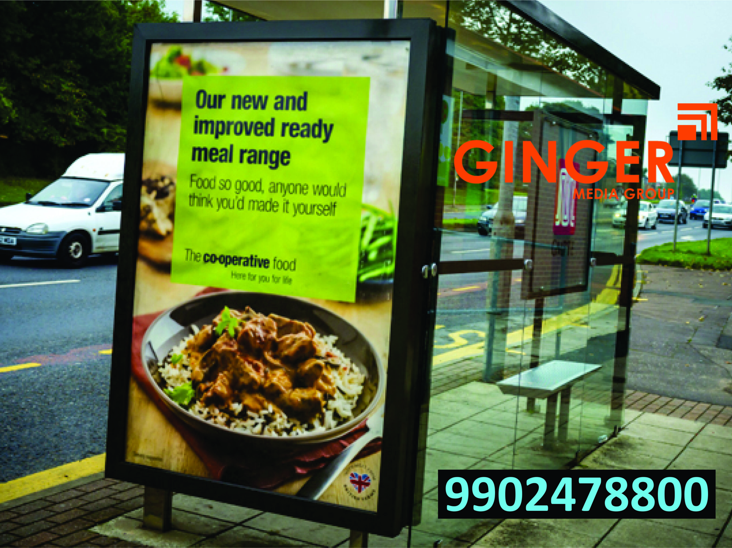 Bus shelter side advertising with Green color