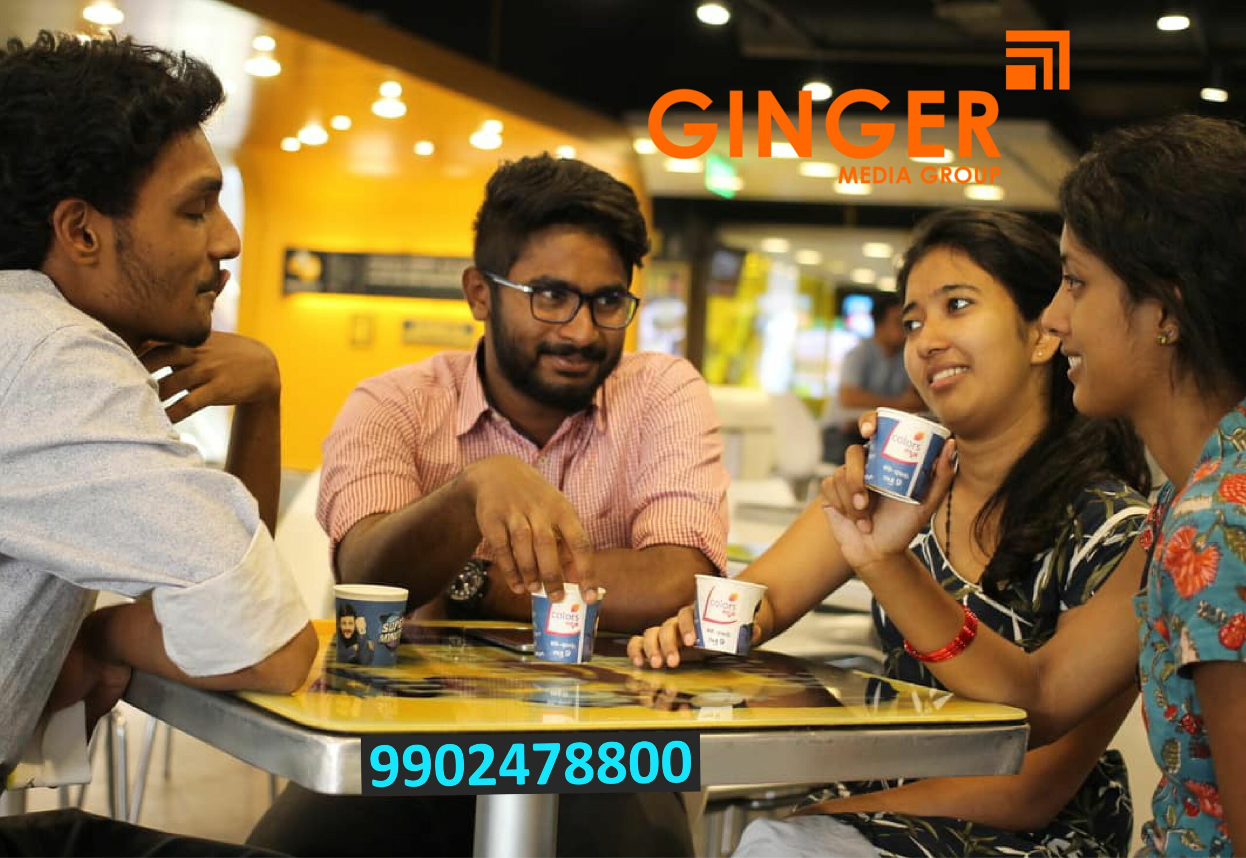 People holding Paper cup with branding