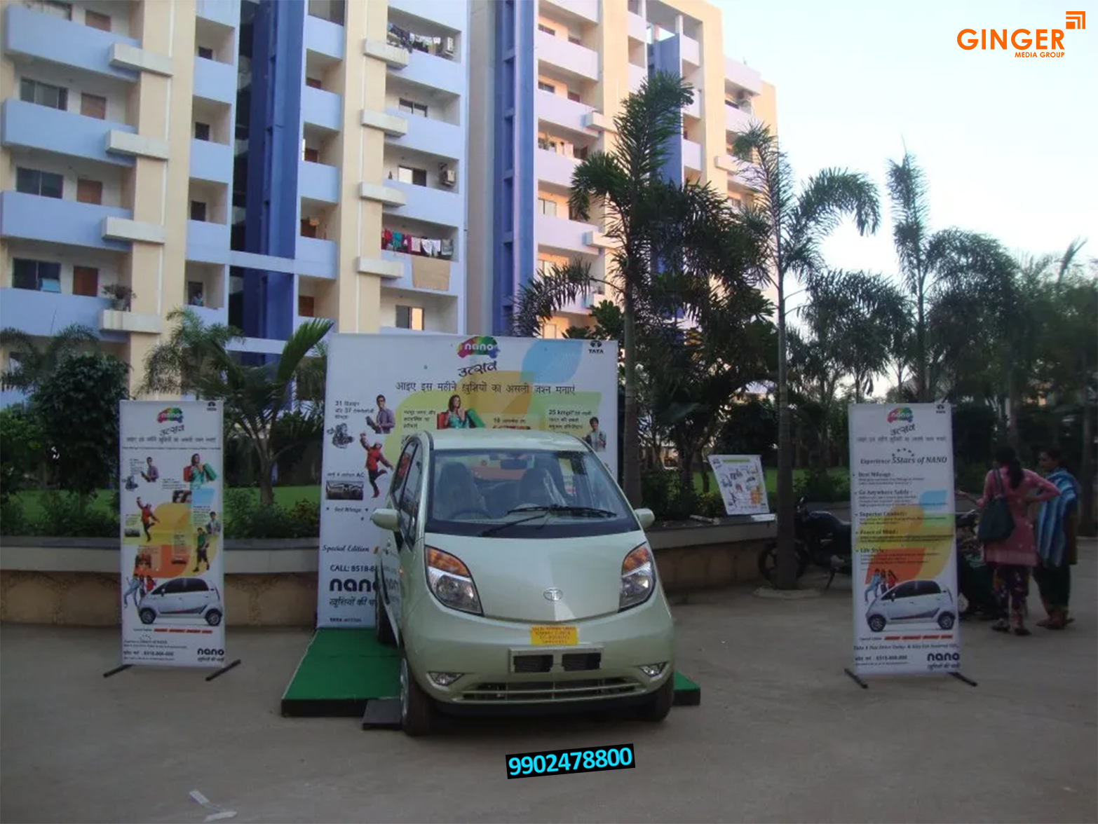 RWA Activities in Delhi with standees for a car