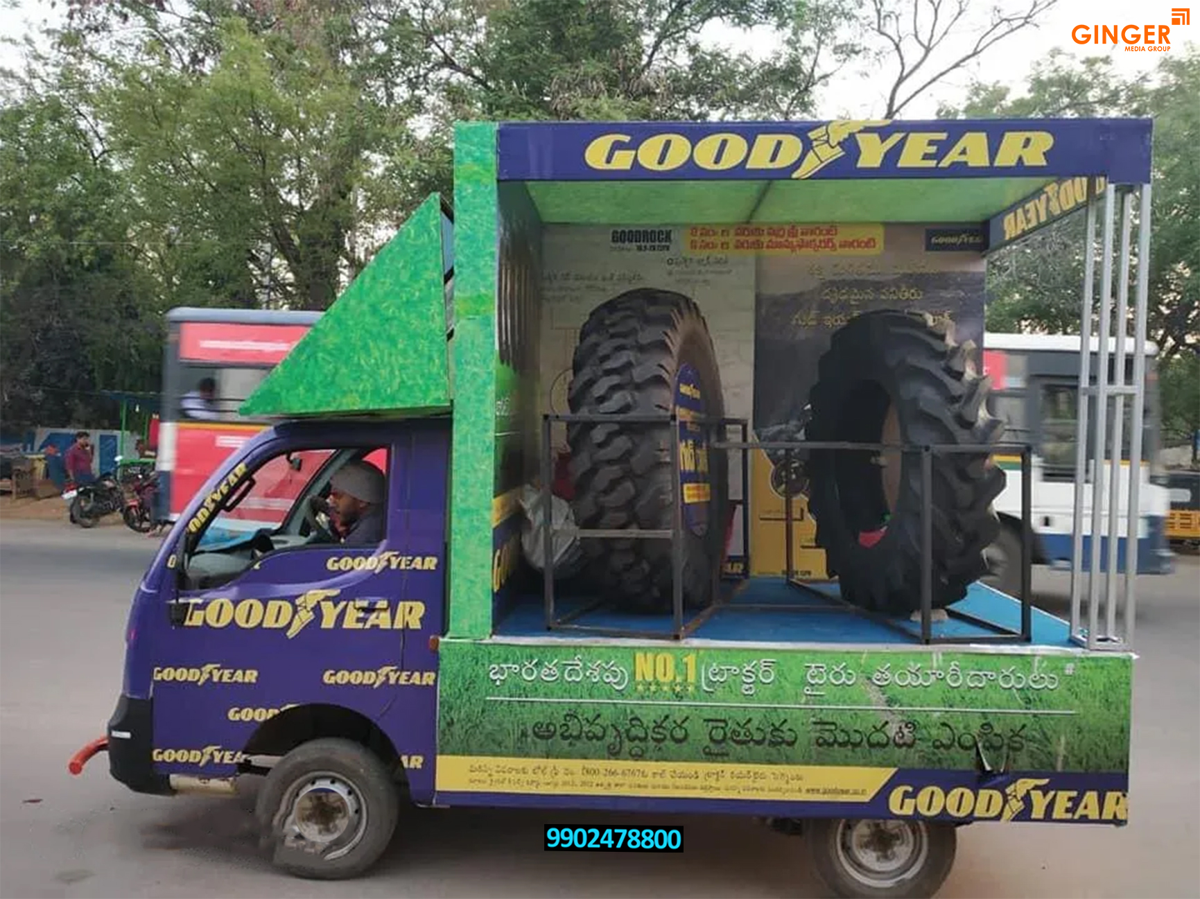 Mobile Van Advertising in Delhi for Good Year with green color
