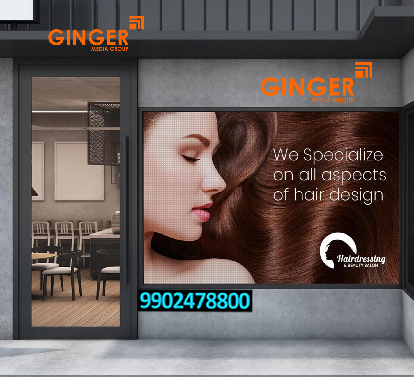 In shop branding on outside wall