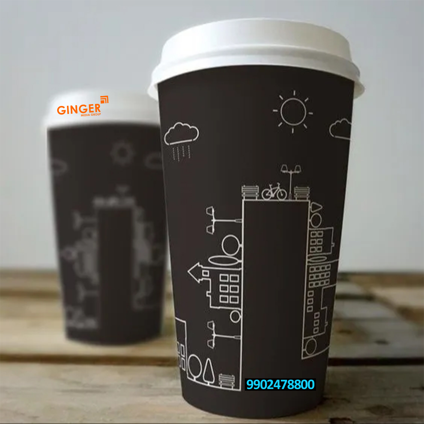 Cup Branding in Delhi, Noida, Gurugram, Faridabad, and Ghaziabad on Black color cup