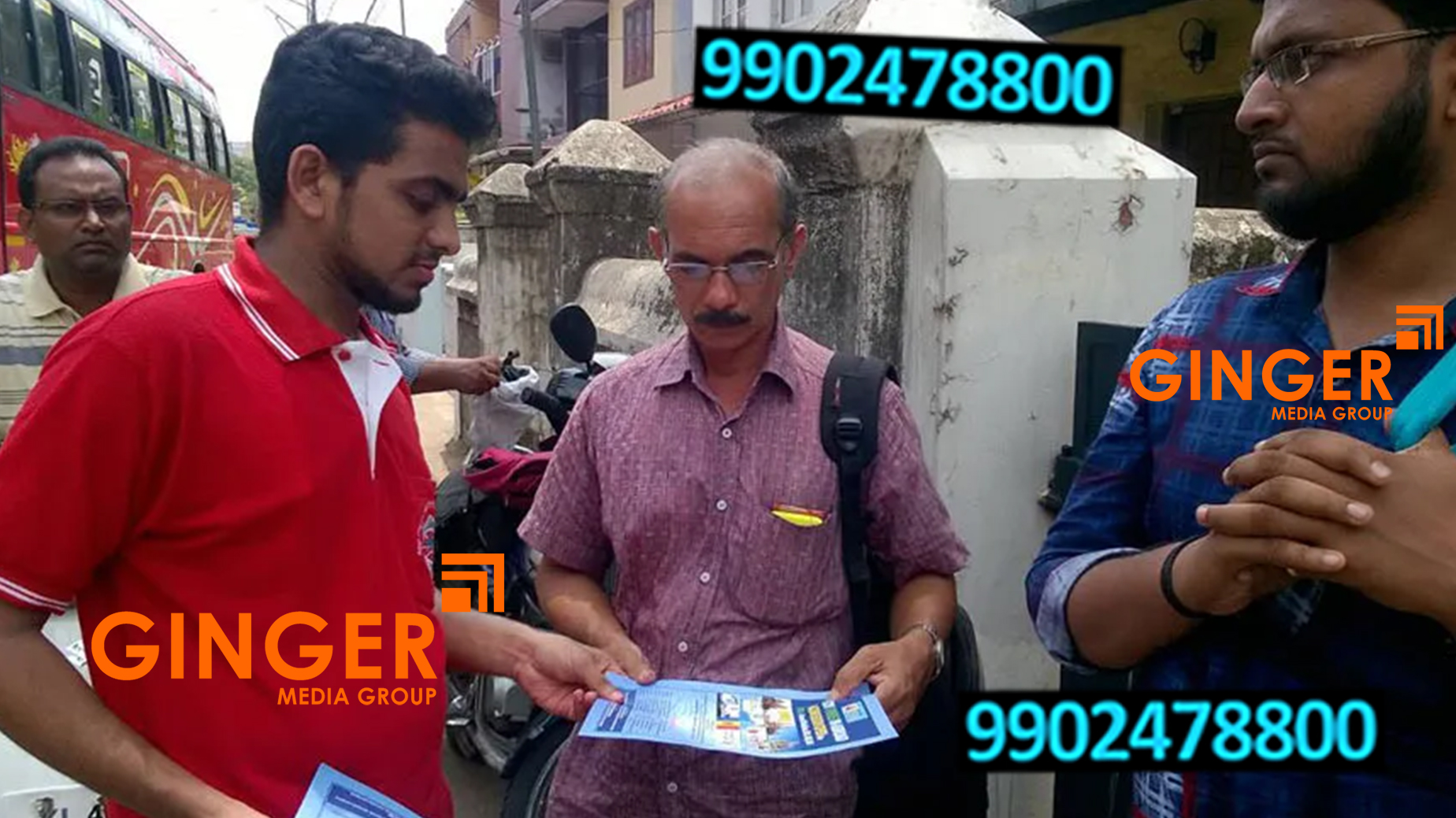 Pamphlets Distribution Branding in India with blue color