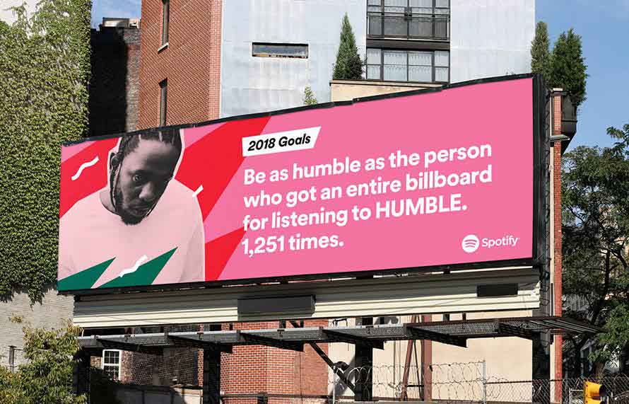 A billboard of Spotify featuring a creative one-liner ad.