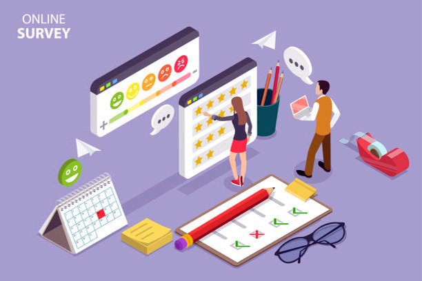 Customers giving reviews in online surveys.