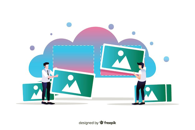 Two people putting similar images on the cloud.