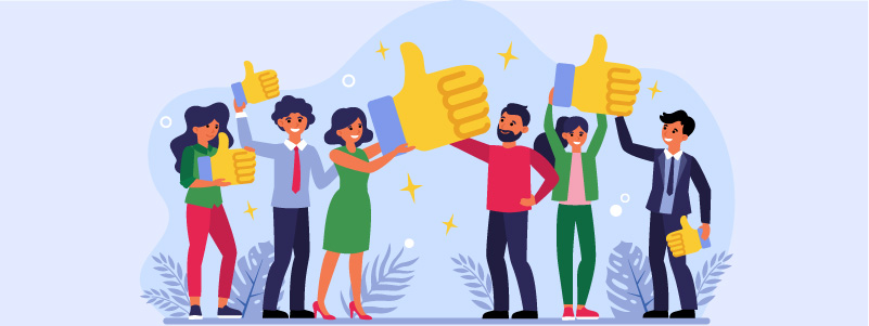 A group of people showcasing the like symbol.