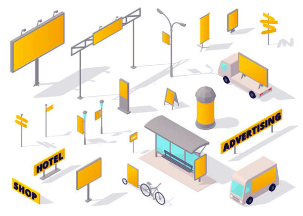 Multiple billboards and signage of the same brand are present in the mall.