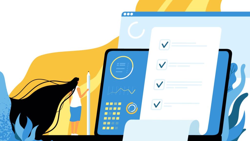 A woman filling out an online survey form.