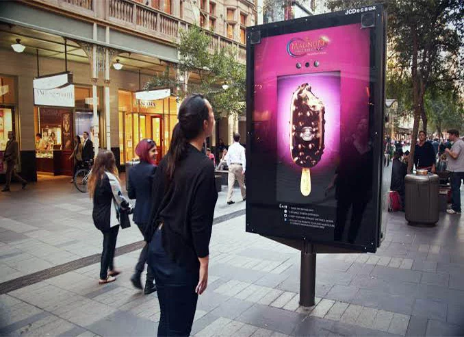 An interactive billboard advertisement of a ice cream.