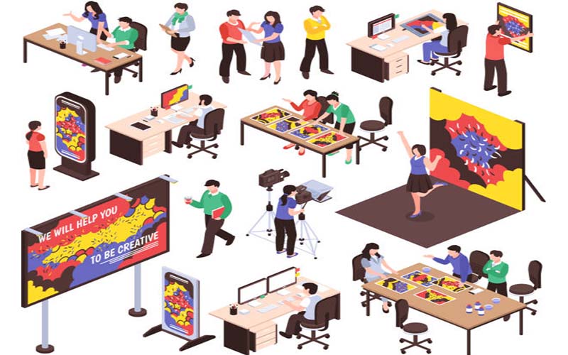 Different people engagin in ways with the billboards.