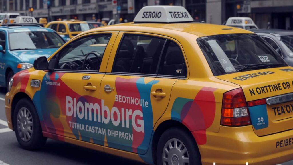 A bloomberg ad painted on a taxi