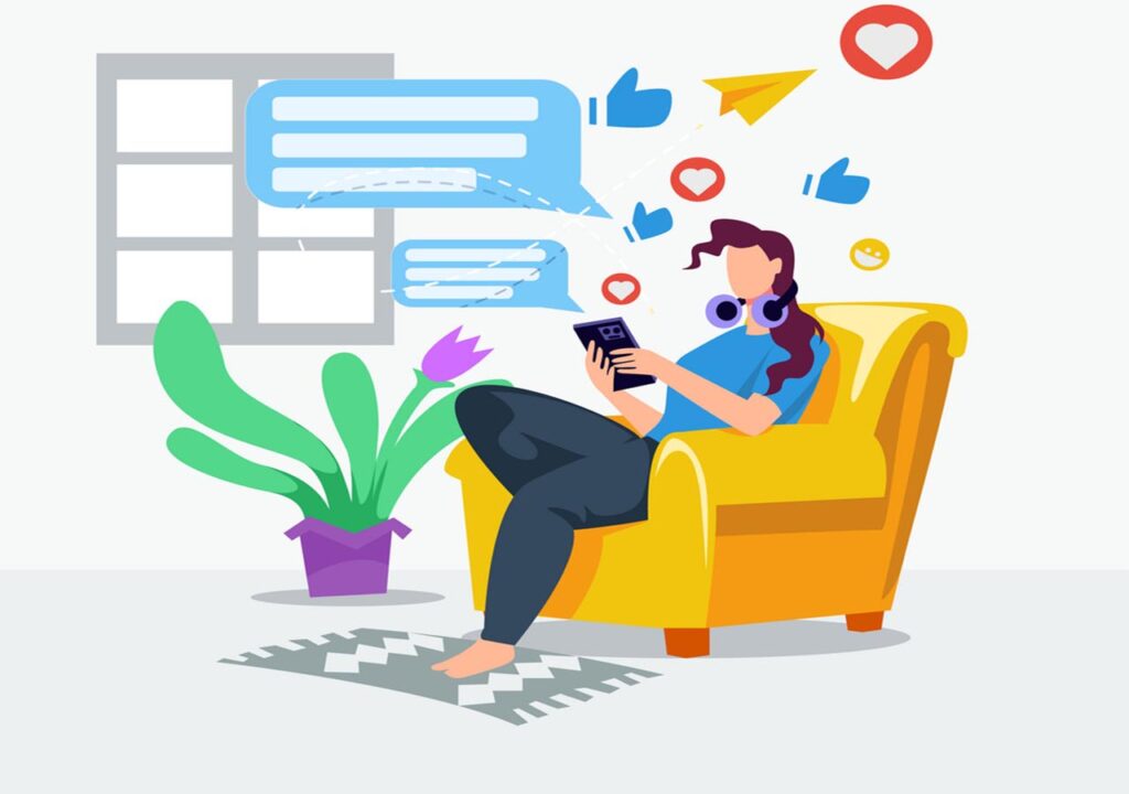 A person scrolling through social media on his device.