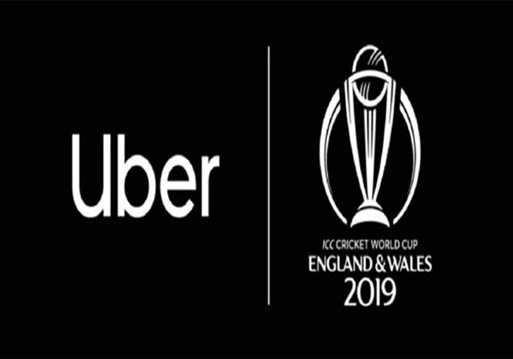 Uber logo on one side, followed the ICC world cup 2019 logo.