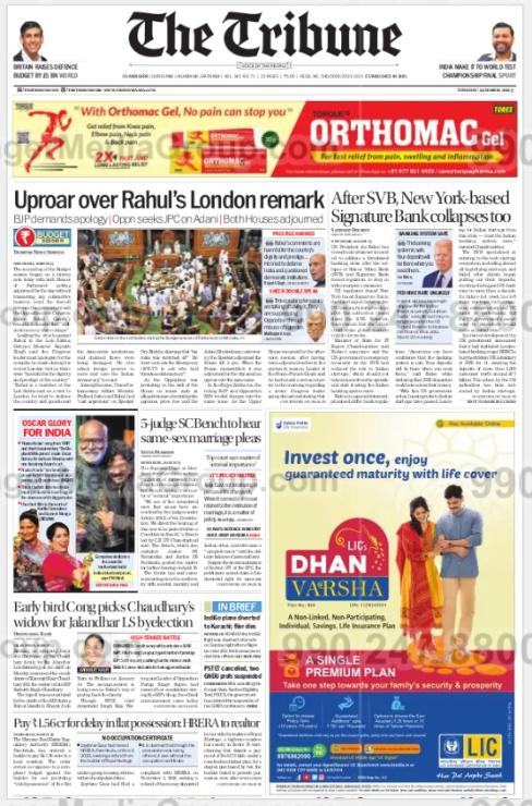 LIC Advertising in The Tribune Newspaper